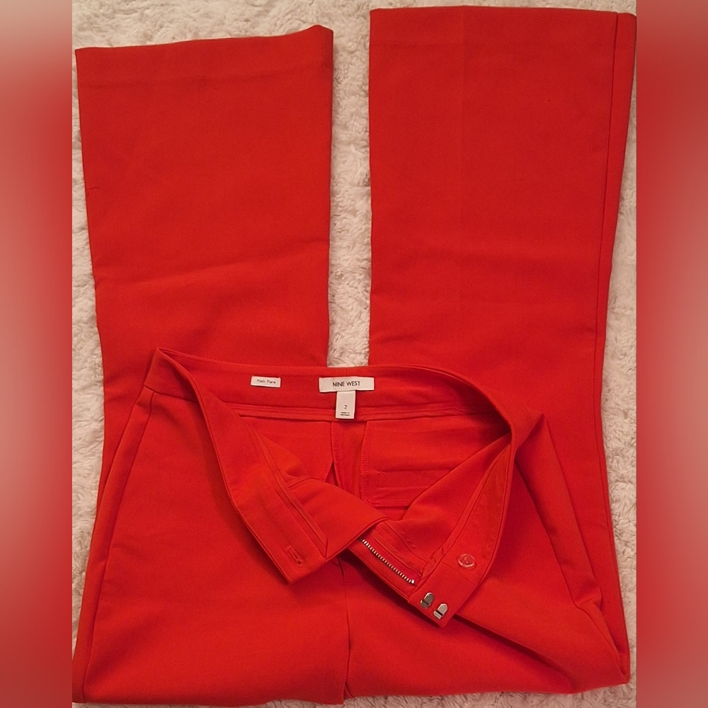 Orange Nine West Kick Flare Dress Pants Size 2 - Picture 5 of 10